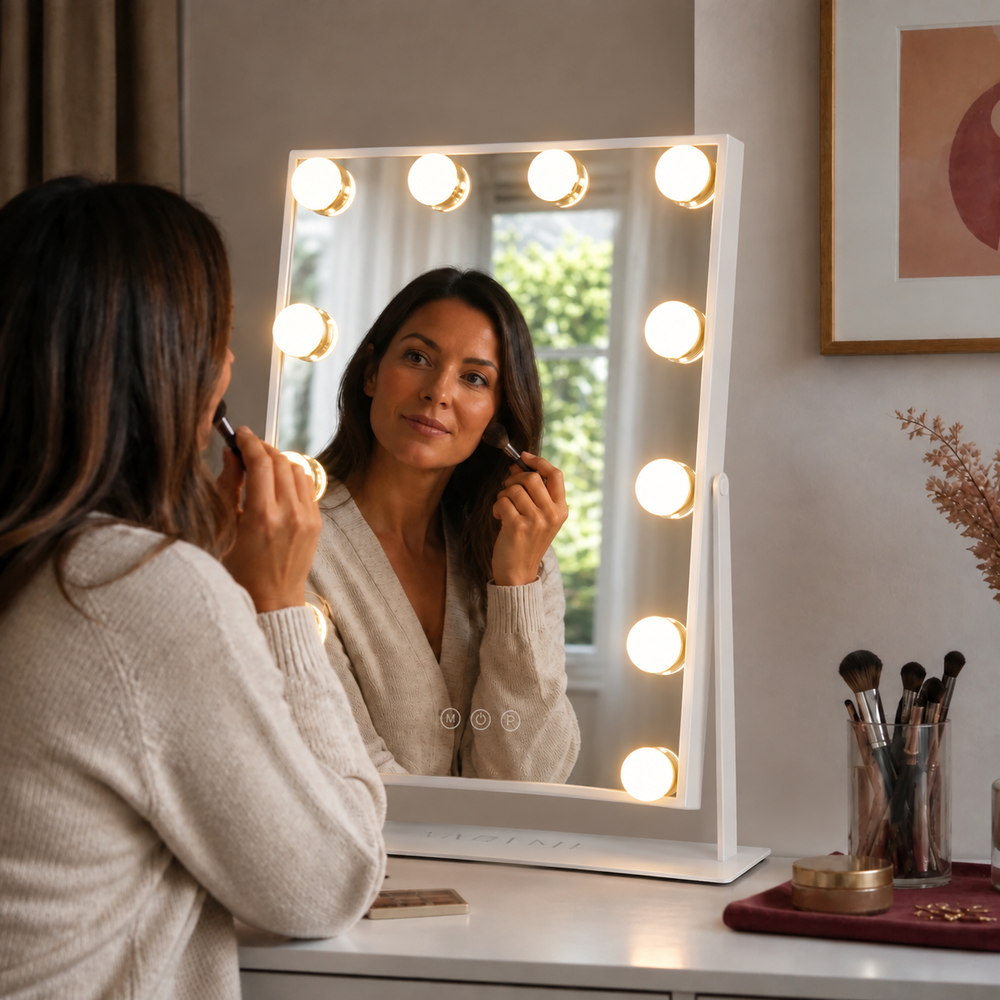 Bijou Light-Up Makeup Mirror in White | Eleva regenerated |03
