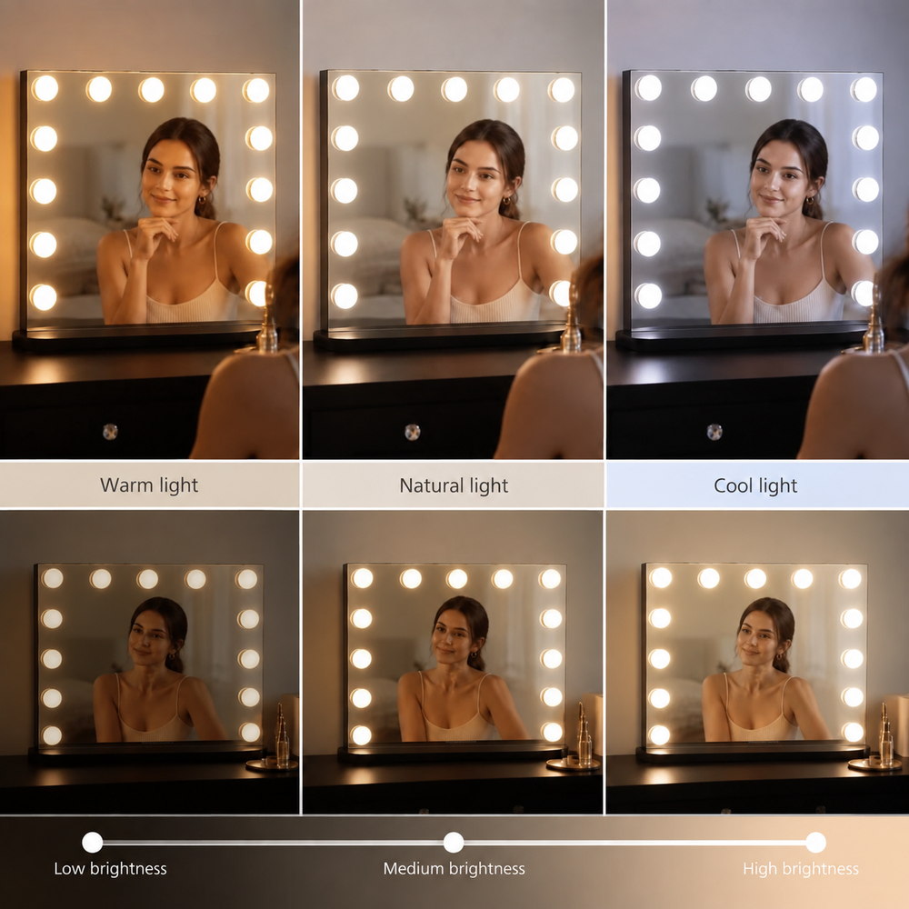 Noir Glow Hollywood Mirror with 15 Bulbs | Eleva regenerated |03