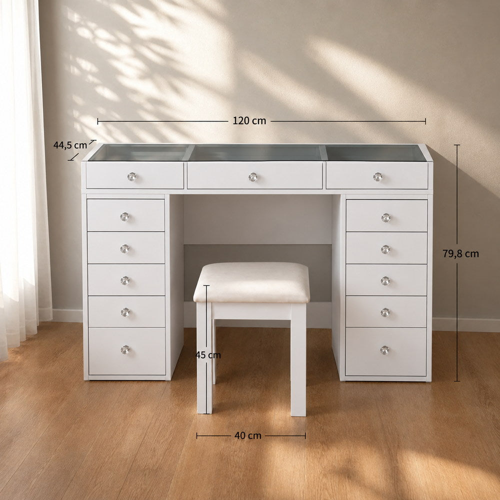 Jewel Box Glass-Top Dressing Table in White | Eleva regenerated |04