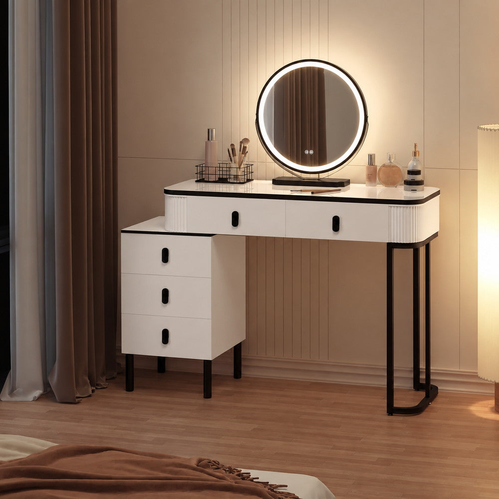 Monochrome Chic Round Mirror Dressing Table | Eleva regenerated |04