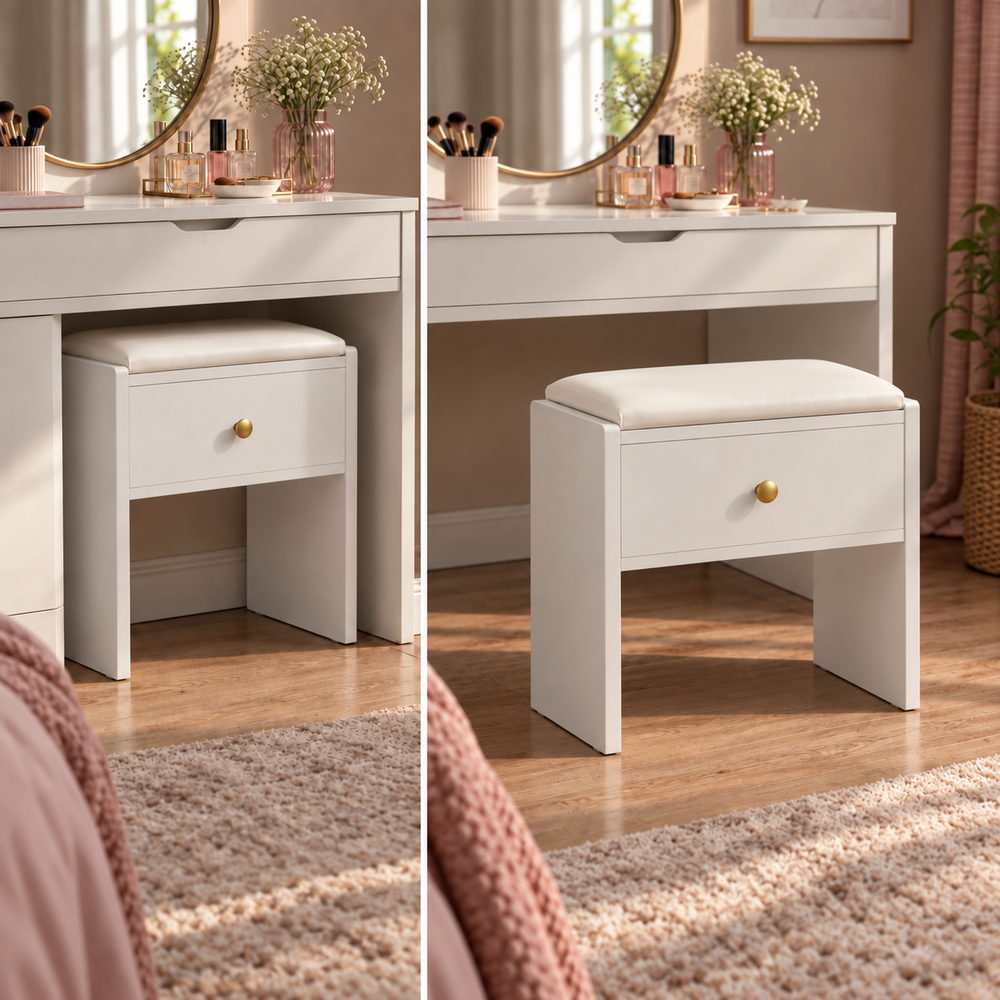 Secret Keeper Vanity Stool with Drawer | Eleva regenerated |04