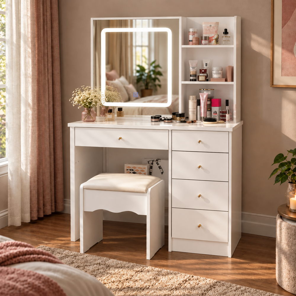 Soft Glow Compact Vanity with Stool | Eleva regenerated |04