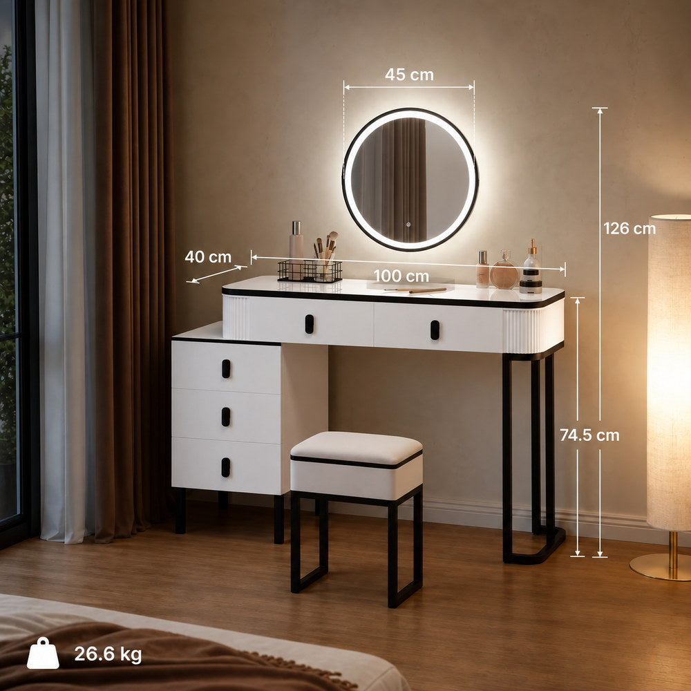 Monochrome Chic Round Mirror Dressing Table | Eleva regenerated |05
