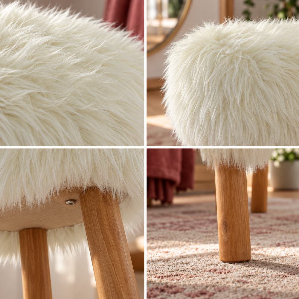 Fluffy Cloud Faux Fur Vanity Stool | Eleva regenerated |05
