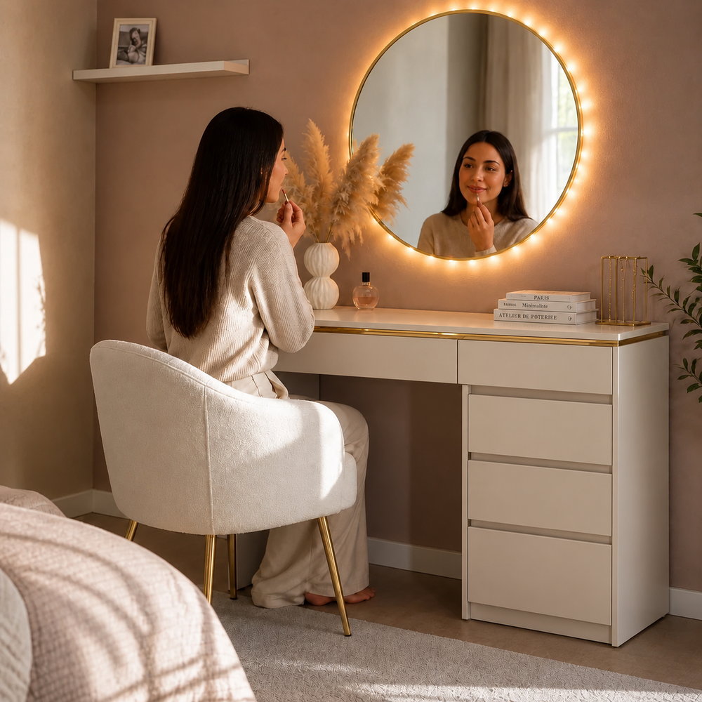 Gold Ribbon Dressing Table in Cashmere | Eleva regenerated |05