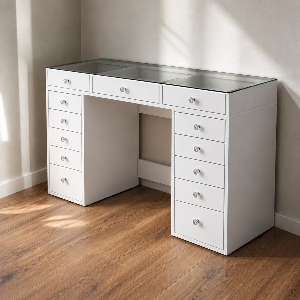 Jewel Box Glass-Top Dressing Table in White | Eleva regenerated |06