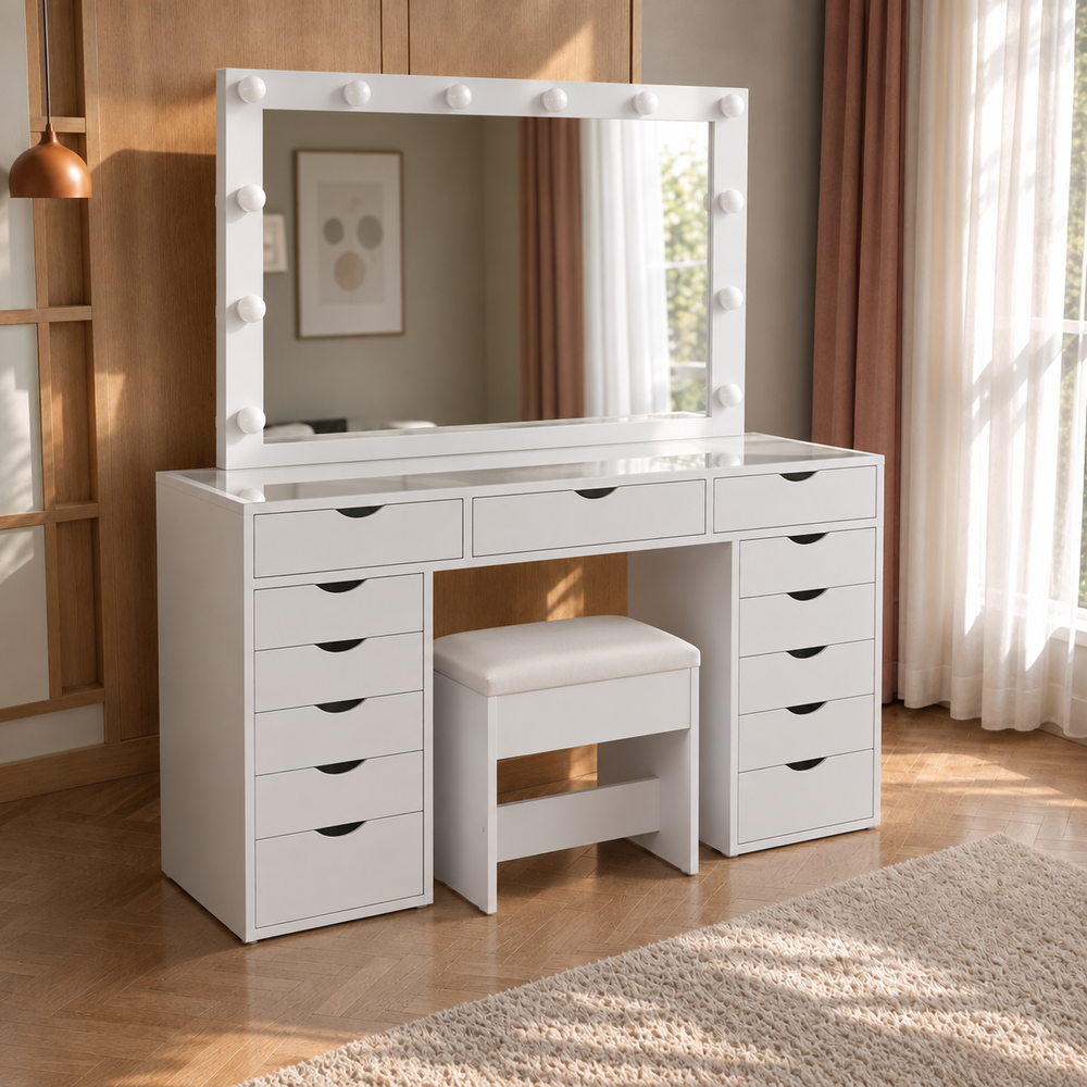 Plenty of Pretty Dressing Table Set in White | Eleva regenerated |06