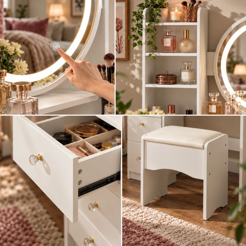 Soft Glow Compact Vanity with Stool | Eleva regenerated |06