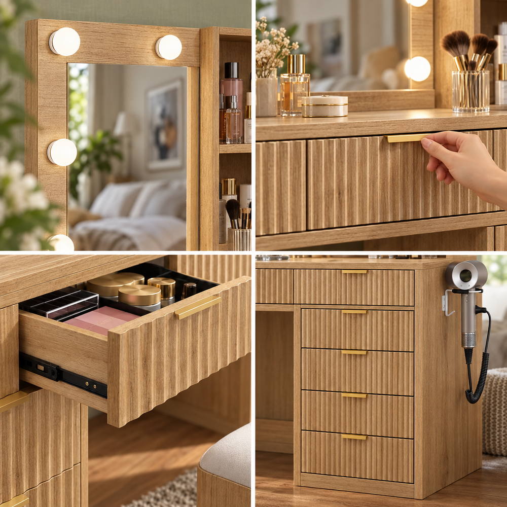 Natural Beauty Fluted Oak Vanity Set | Eleva regenerated |07