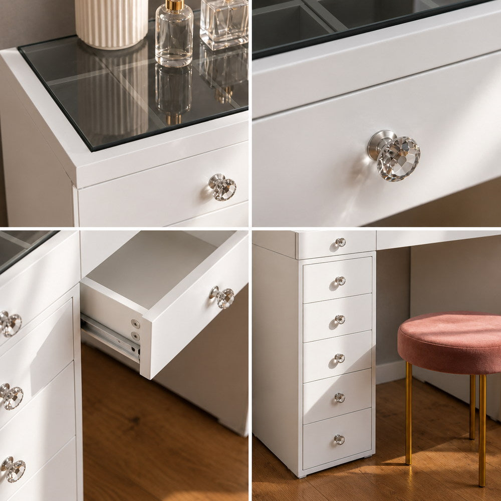 Jewel Box Glass-Top Dressing Table in White | Eleva regenerated |08
