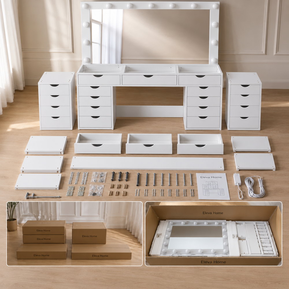 Plenty of Pretty Dressing Table Set in White | Eleva regenerated |09