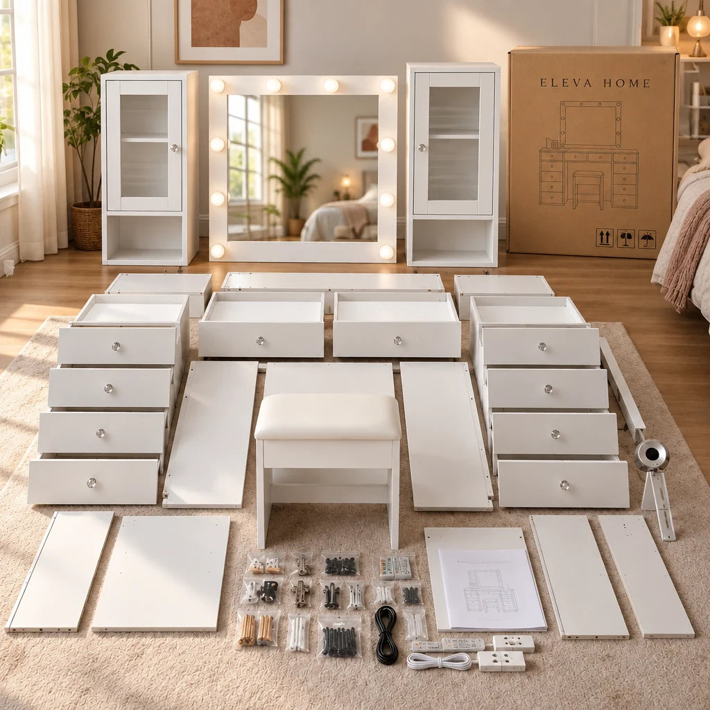 Roxy large Hollywood dressing table, box contents and fixings