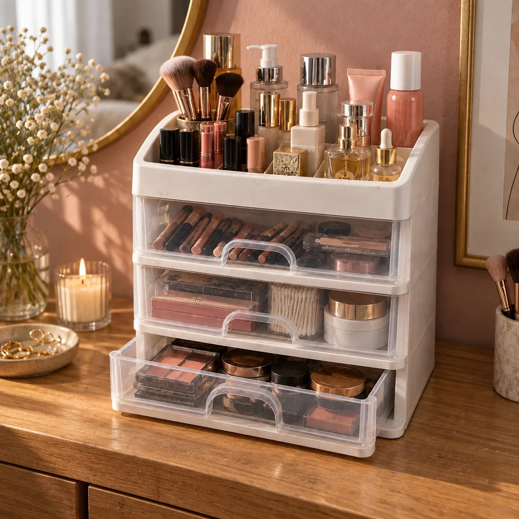 Suki makeup organiser filled with makeup