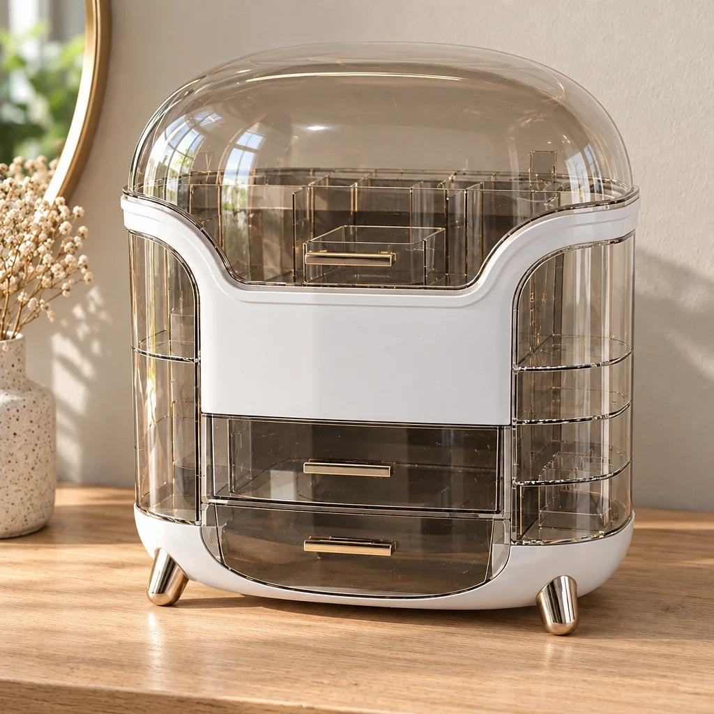 Makeup Organiser with Clear Lid and 2 Drawers - 28cm