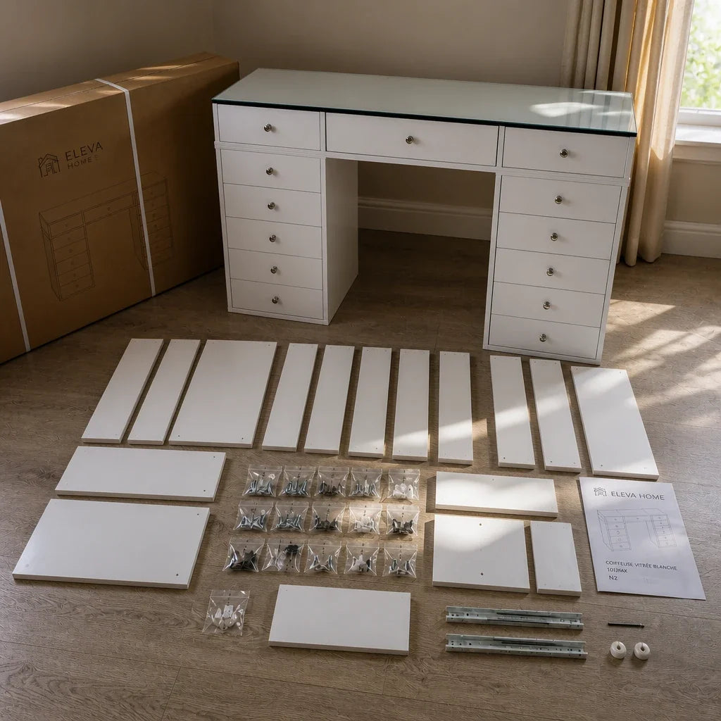 Coiffeuse vitrée 150 cm - 13 tiroirs