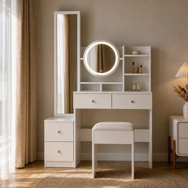 Coiffeuse AURA - miroir LED et miroir pleine hauteur