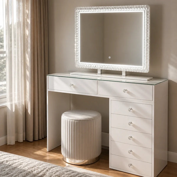 Pack coiffeuse 120 cm + miroir LED 80x60