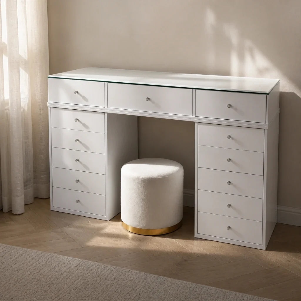 Coiffeuse vitrée 150 cm - 13 tiroirs
