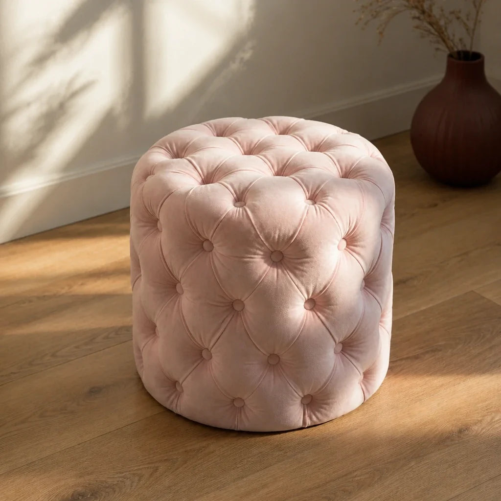 Pouf de coiffeuse en velours - rose