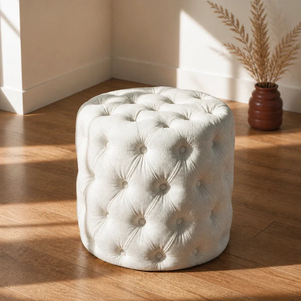 Pouf de coiffeuse en velours - blanc
