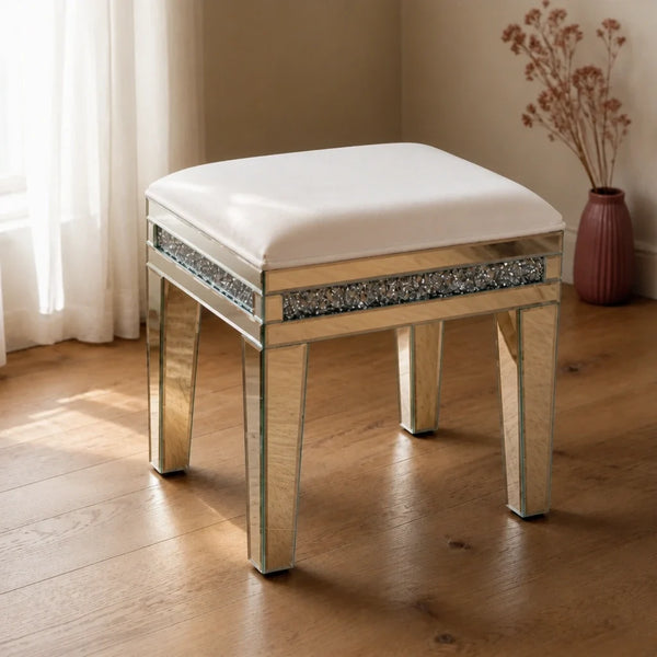 Tabouret de coiffeuse miroir - cristal