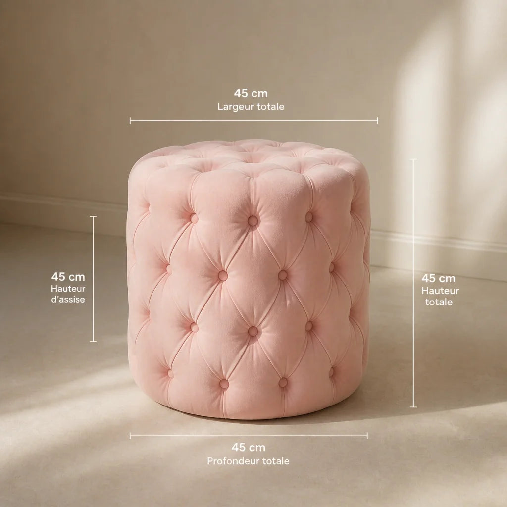 Pouf de coiffeuse en velours - rose