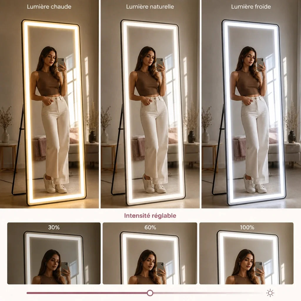 Miroir sur pied LUXA - rétroéclairage LED, 163 cm