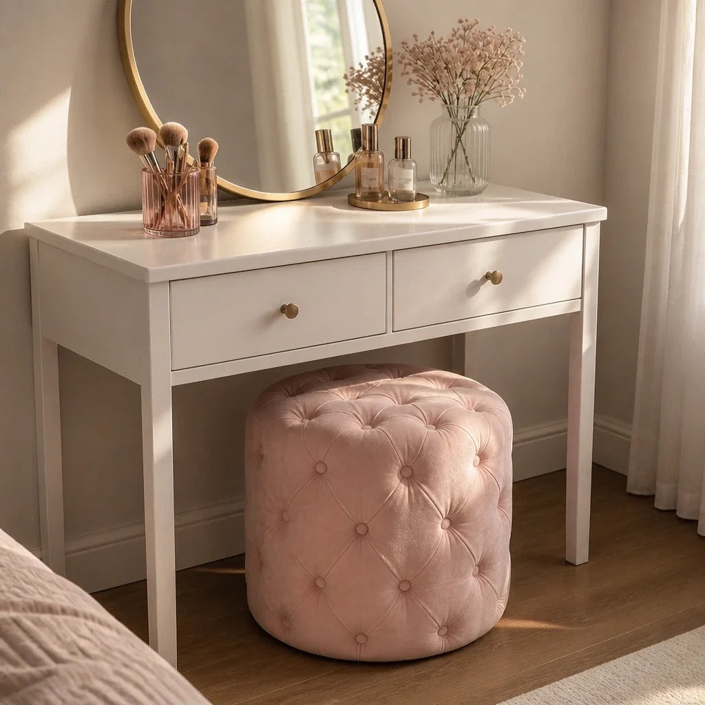Pouf de coiffeuse en velours - rose