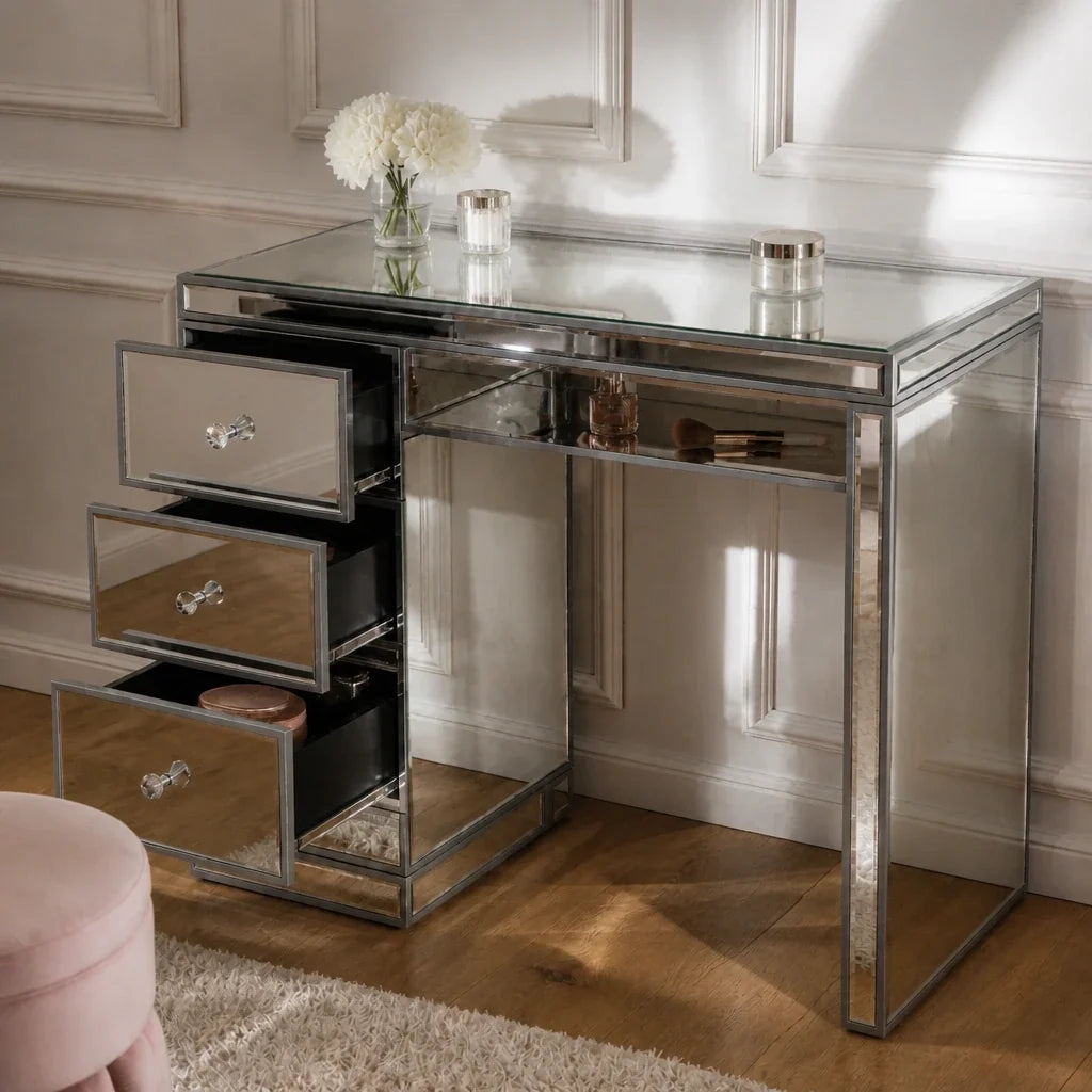 Coiffeuse Glam - 3 tiroirs, finition miroir