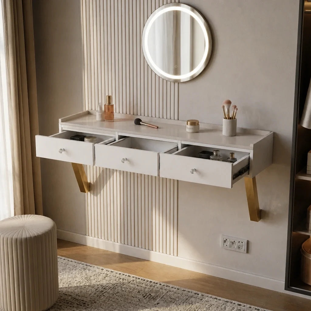 Coiffeuse ELORA - miroir LED mural, blanc