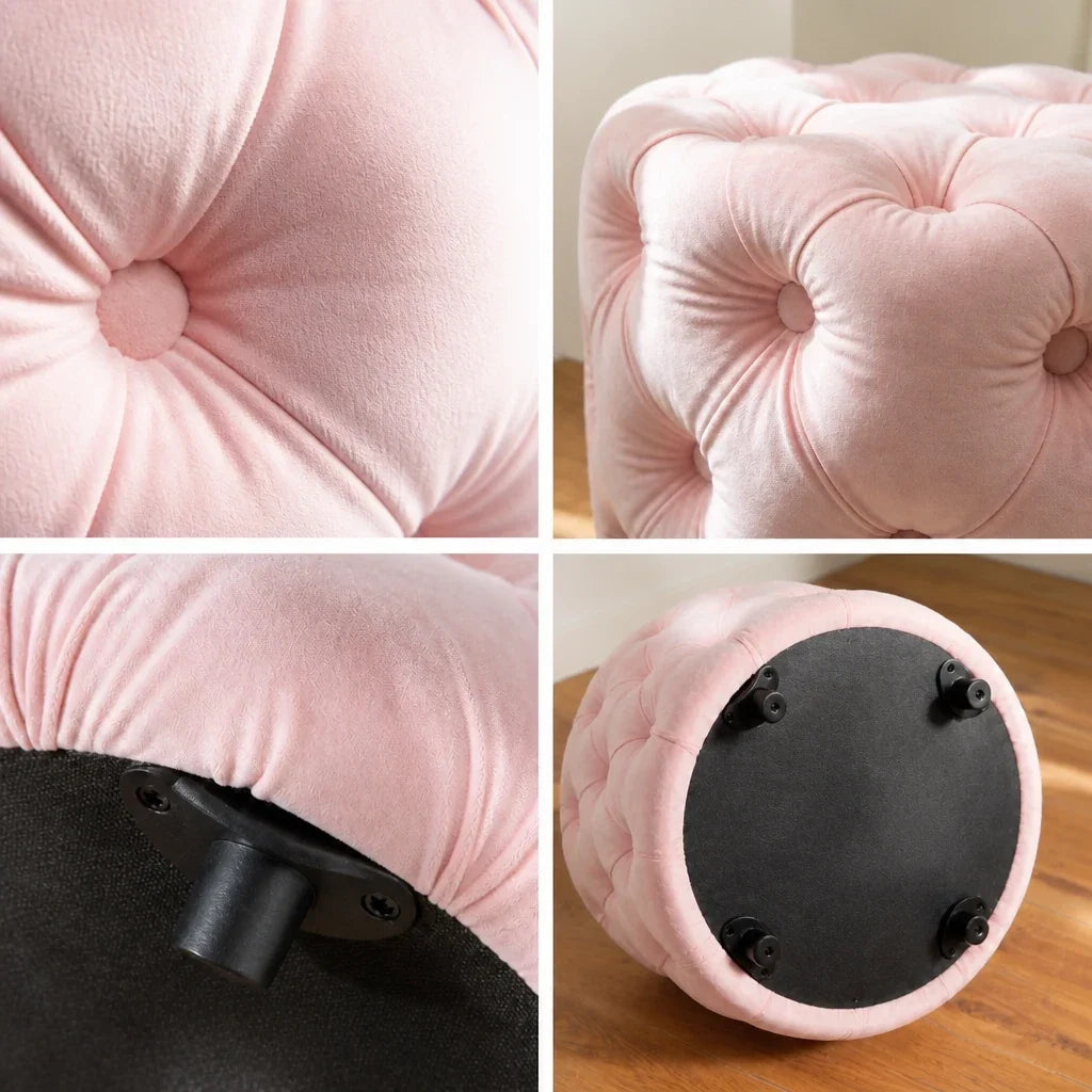 Pouf de coiffeuse en velours - rose