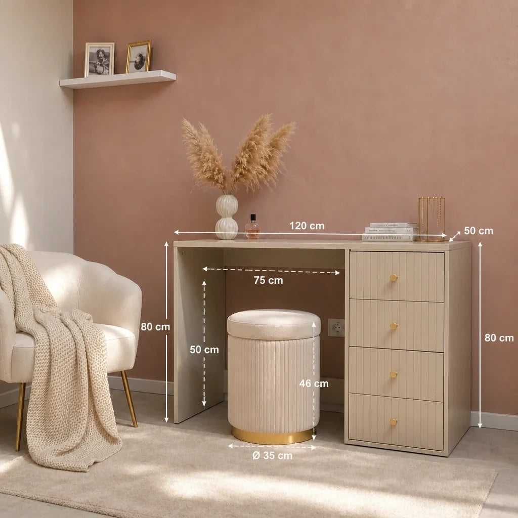 Coiffeuse BELLA beige - 120 cm, 4 tiroirs
