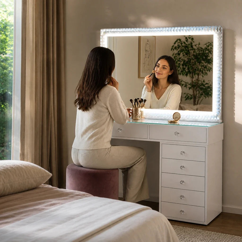 Pack coiffeuse 120 cm + miroir LED 120x80