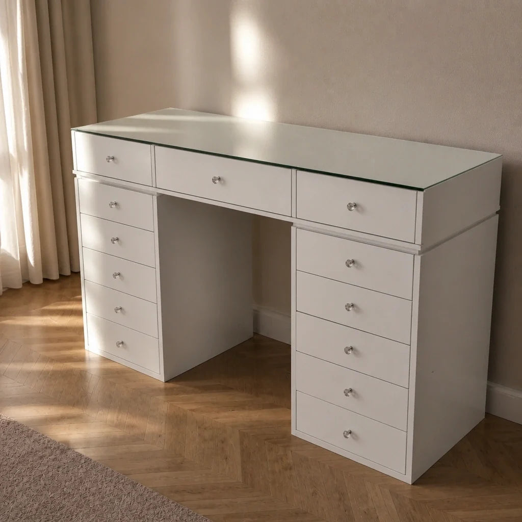 Coiffeuse vitrée 150 cm - 13 tiroirs