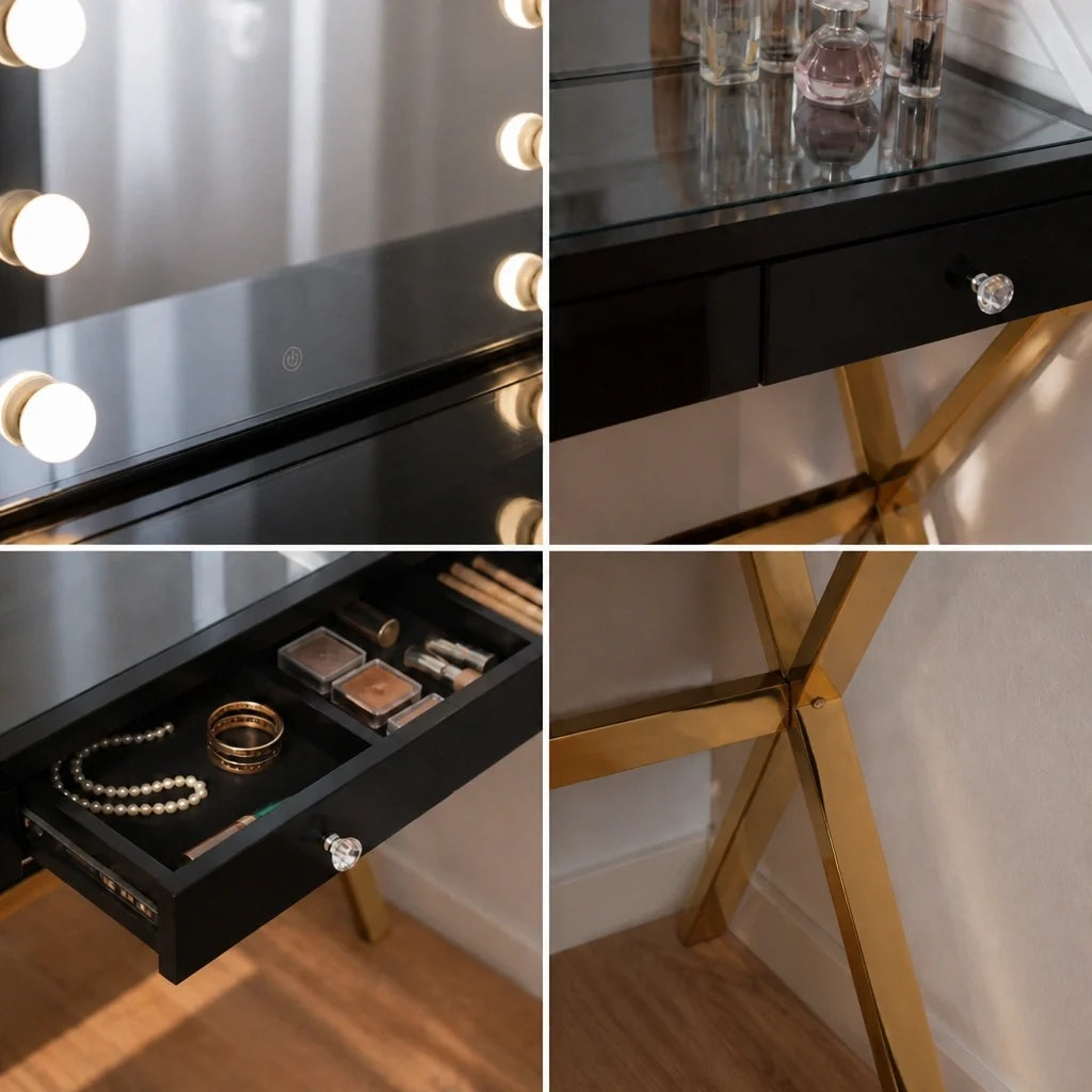 Coiffeuse Hollywood Gold - noire