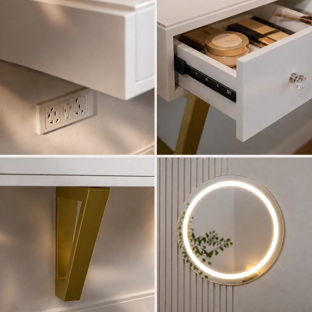Coiffeuse ELORA - miroir LED mural, blanc