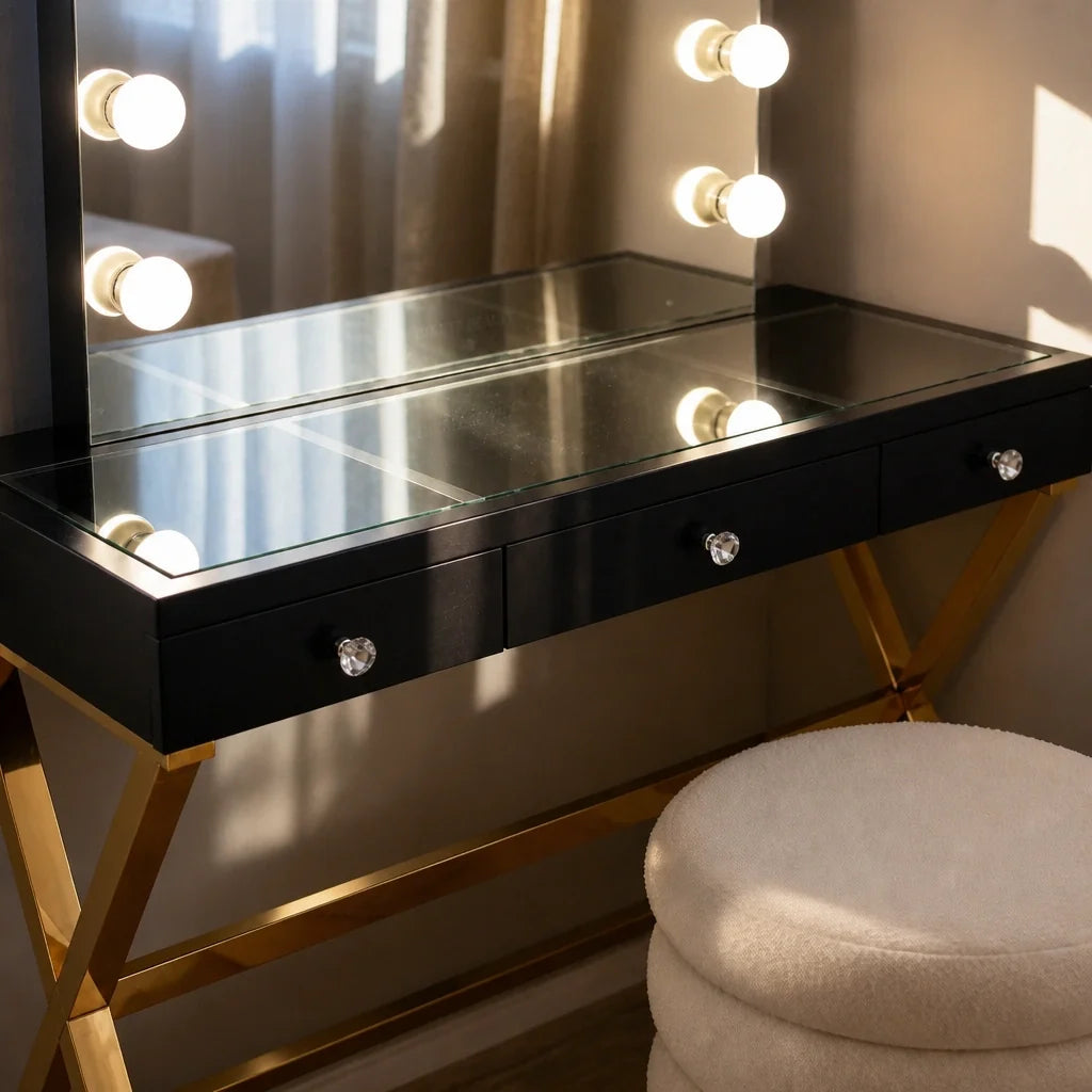 Coiffeuse Hollywood Gold - noire