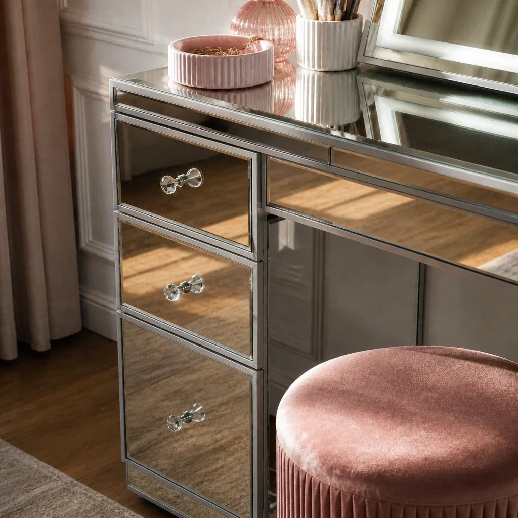 Coiffeuse Glam - 3 tiroirs, finition miroir